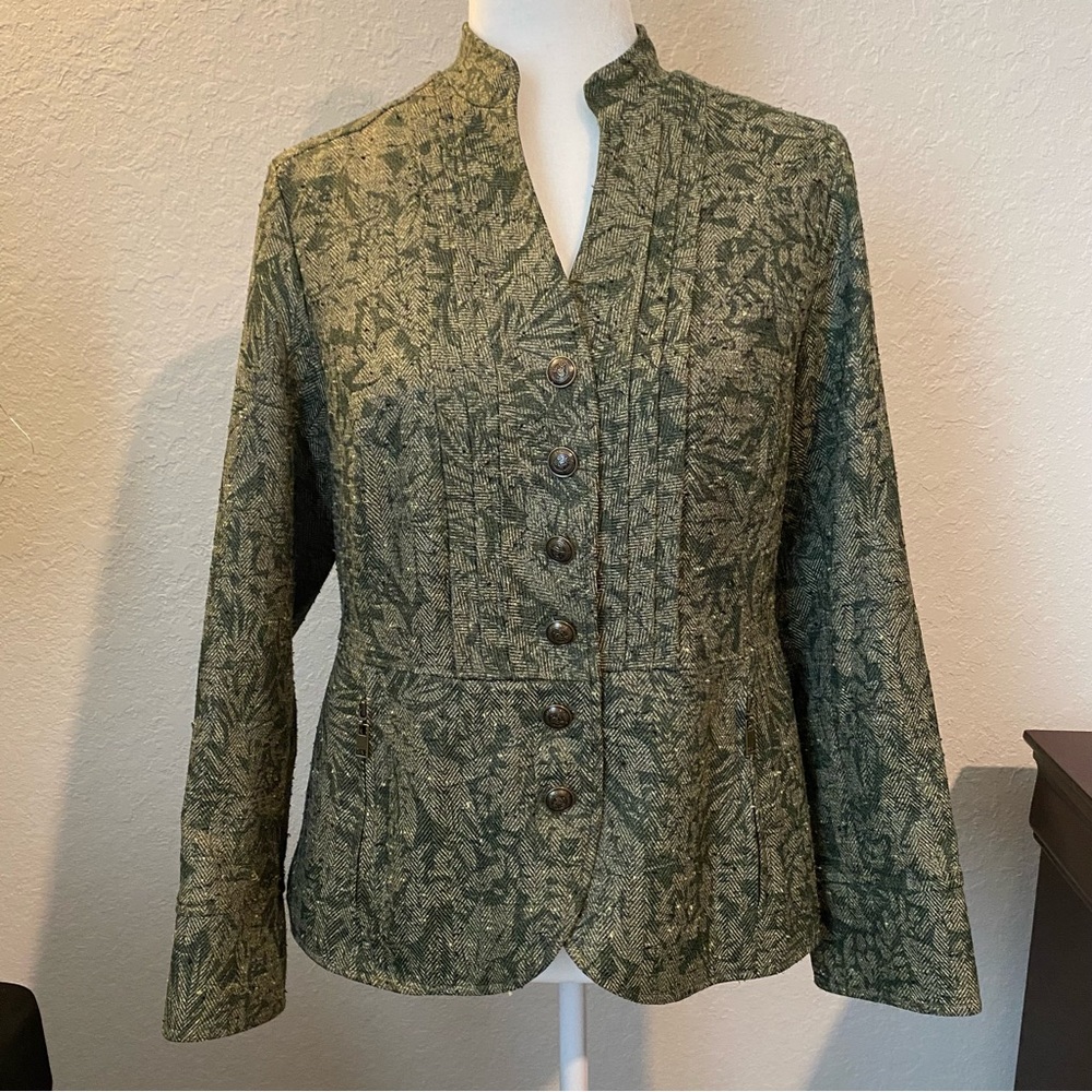 Coldwater creek Elegant Green Patterned Women's buttoned Jacket